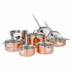 VIKING 3-PLY COPPER CLAD 13-PIECE COOKWARE SET WITH GLASS LIDS (Retail $1000 + tax)