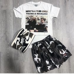 Young & Reckless Graphic T-shirt W/ Camo Cool Shorts