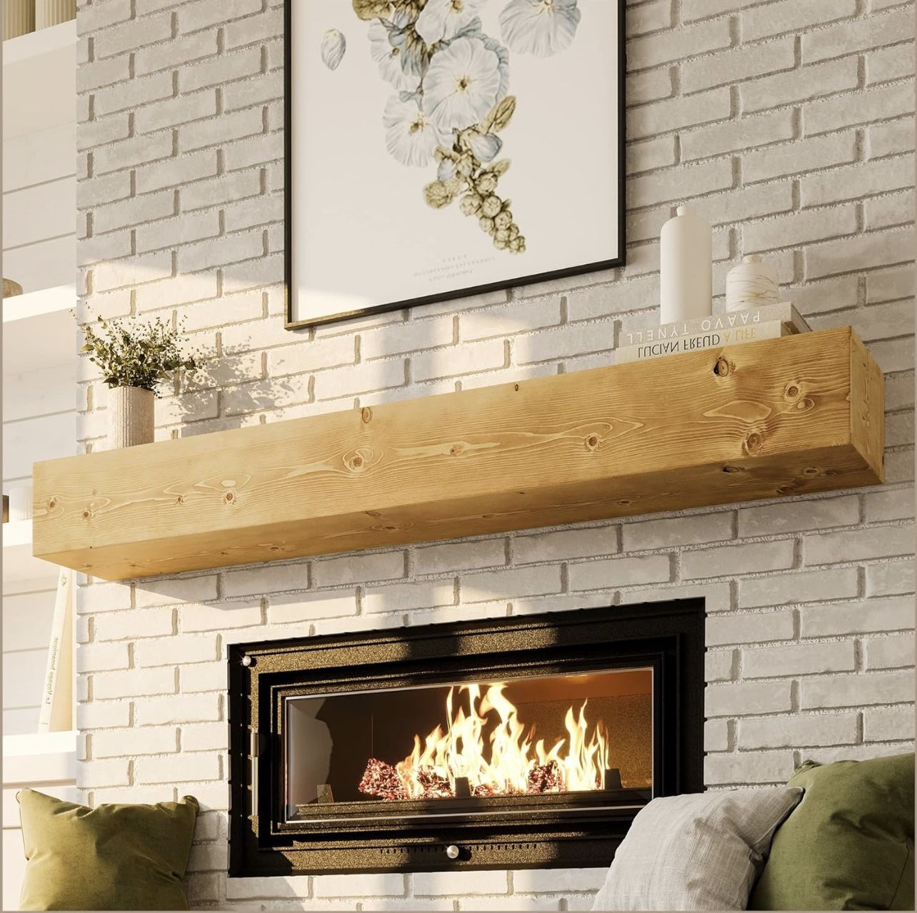 Avana Rustic Fireplace Mantle Shelf 60 Inches - Handcrafted Wood Mantles for Over Fireplace - Wall Mounted Farmhouse Fireplace Mantel Shelf - Floating