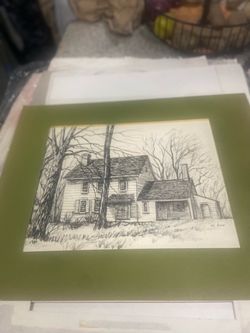 Matted Pen and Ink House Sketch Print