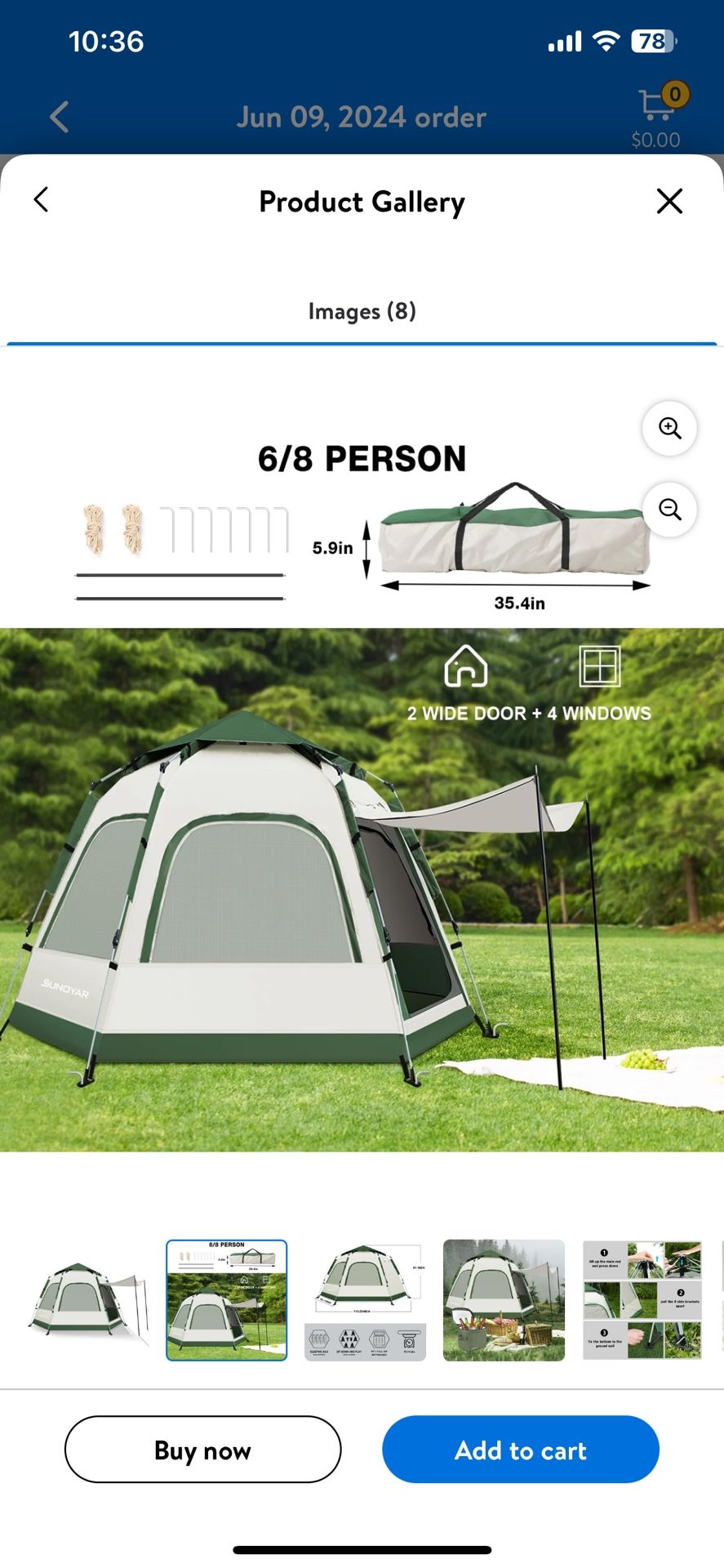 6-8 Person Tent ⛺️ with Removable Rain Fly and Carrying Bag, Water-Resistant, Easy Set up for Camping, Family Outdoor, Hiking, Backpacking, Beach