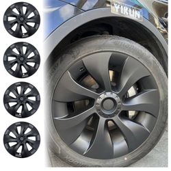 YIKUN Fits Tesla Model Y 19 inch Wheel Covers 4 Pcs Rim Protector Model Y Gemini Wheel Replacement Matte Black ABS Hubcaps Compatible with Tesla Model