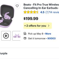 Beats Studio Buds - True Wireless Noise Cancelling Earbuds (Stone Purple) - $100