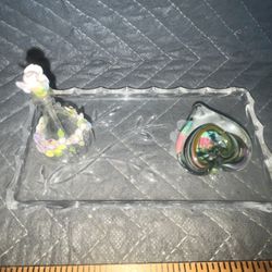 Vintage Glass Heart Perfume Bottle & Tray