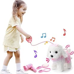 deAO Toy Dog for ​​Kids Interactive Electronic Dog Toy,Walking Barking Toy Dog with Detachable Lead and Touch Sensing Functions – Realistic Puppy Toys