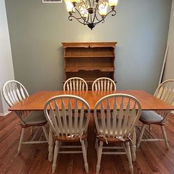 Vintage Maple Colonial American Dining Table and Hutch