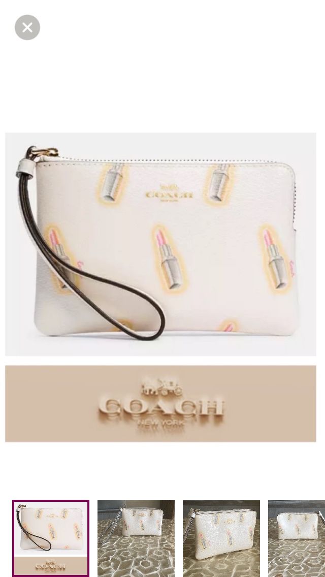 Coach Corner Zip Wristlet With Lipstick Print