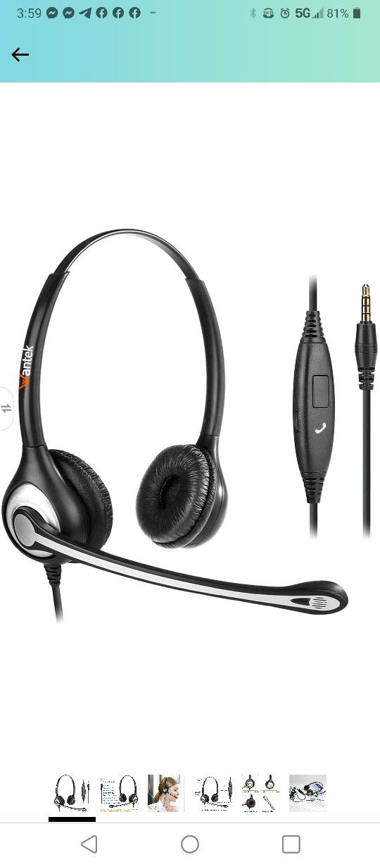 Wantek Cell Phone Headset with Microphone Noise Cancelling, Wired 3.5mm Computer Headphone for iPhone Samsung Android PC Laptop Tablet Skype Call Cent