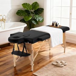 Massage Bed Portable Massage Table 24 inch Wide Lash Bed Height Adjustable 2 Folding Spa Table with Non-Woven Bag for Spa Footmassage Facial CareSpa T