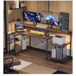 Bestier 71.5 inch Computer Desk with Power Outlets, L Shaped LED Home Office Desk(Built)