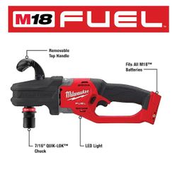 Brand New in Box Milwaukee M18 FUEL 18V Lithium-Ion Brushless Cordless Hole Hawg 7/16 in. Right Angle Drill W/ Quick-Lok (Tool-Only)