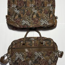Vintage Givenchy Tweed Flowered Duffel Bag And Garment Bag Luggage Leather Trim