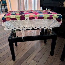 piano bench with storage, adjustable height, with knitted cover