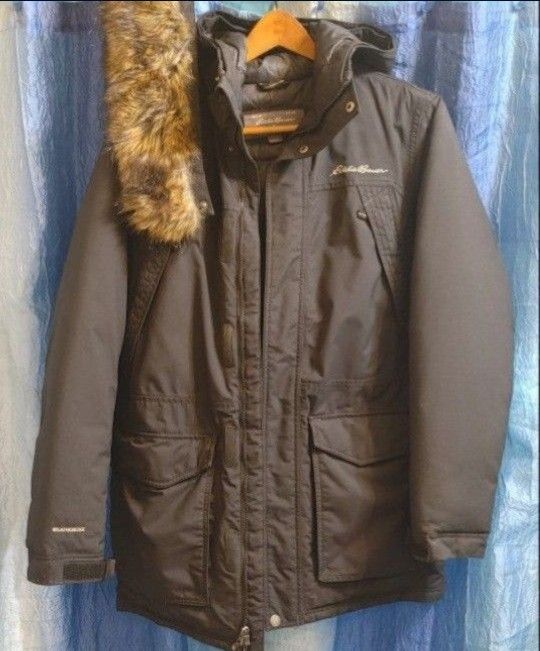 MEN'S Eddie Bauer Size S DOWN INSULATED Hooded 3/4 Length Parka Jacket W/Removable Faux Fur Hood Trim (NW/OT)UNWORN!😇 Please Read Description.
