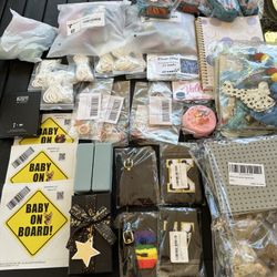 batch of misc stuff. shaving razors. lego. day planner. luggage tags. dog collars etc 