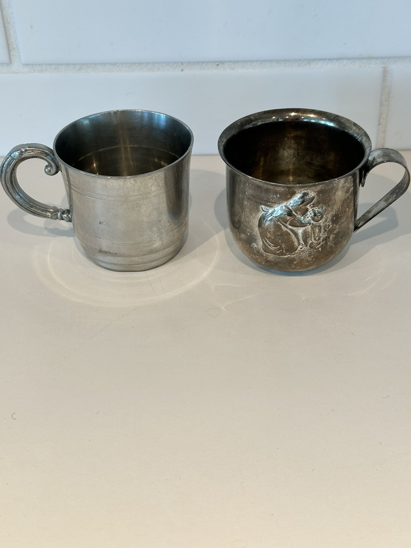 Vintage Antique English Pewter Baby Cup Tankard Handle Made in England & Pewter Sheffield