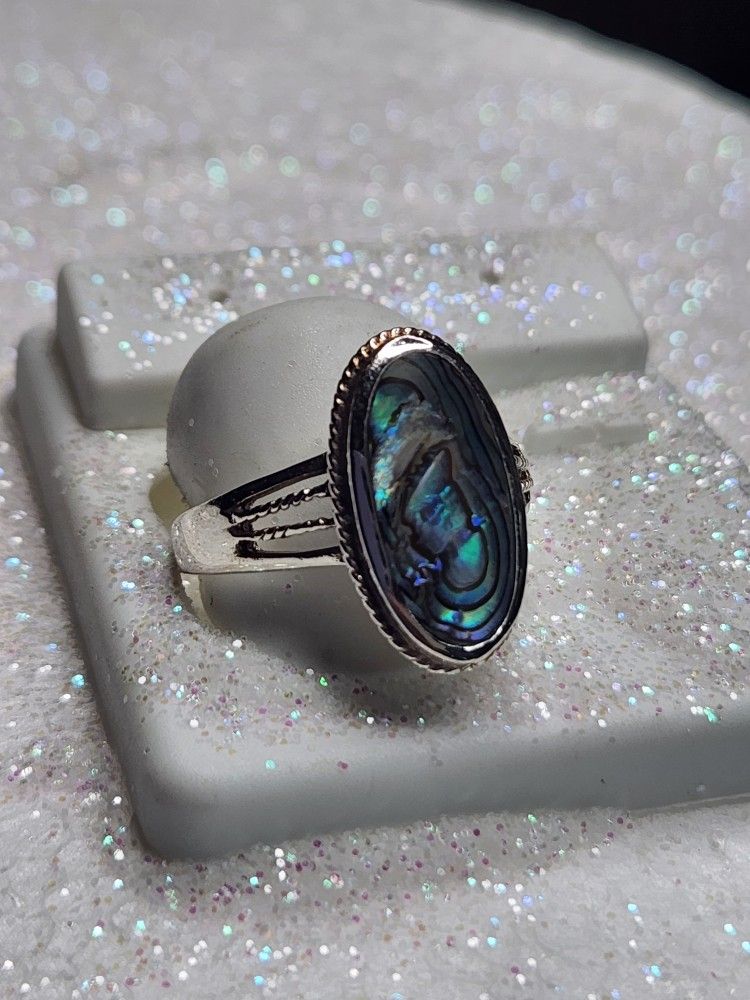 925 Sterling Silver Oval Abalone ring Size 9