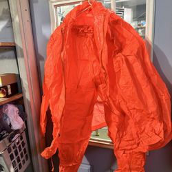 Lightweight two-piece orange rain Suit