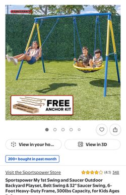 Sportspower My Ist Swing and Saucer Outdoor Backyard Playset, Belt Swing & 32" Saucer Swing, 6-Foot Heavy-Duty Frame, 300lbs Capacity, for Kids Ages 3