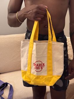 Trader Joe's mini tote canvas and yellow