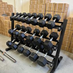 Dumbbell Set 5lb - 50lb With Heavy Duty 3 Tier Rack Brand New🏋🏽‍♂️  In The Box📦  