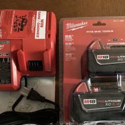 Milwaukee 2PK M18 Batteries XC5.0 And M18/M12 Charger.  Brand NEW.