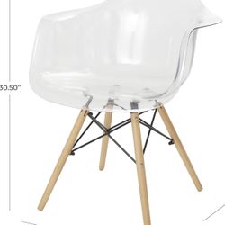 clear mid century modern Eiffel style acrylic accent chair with wood legs