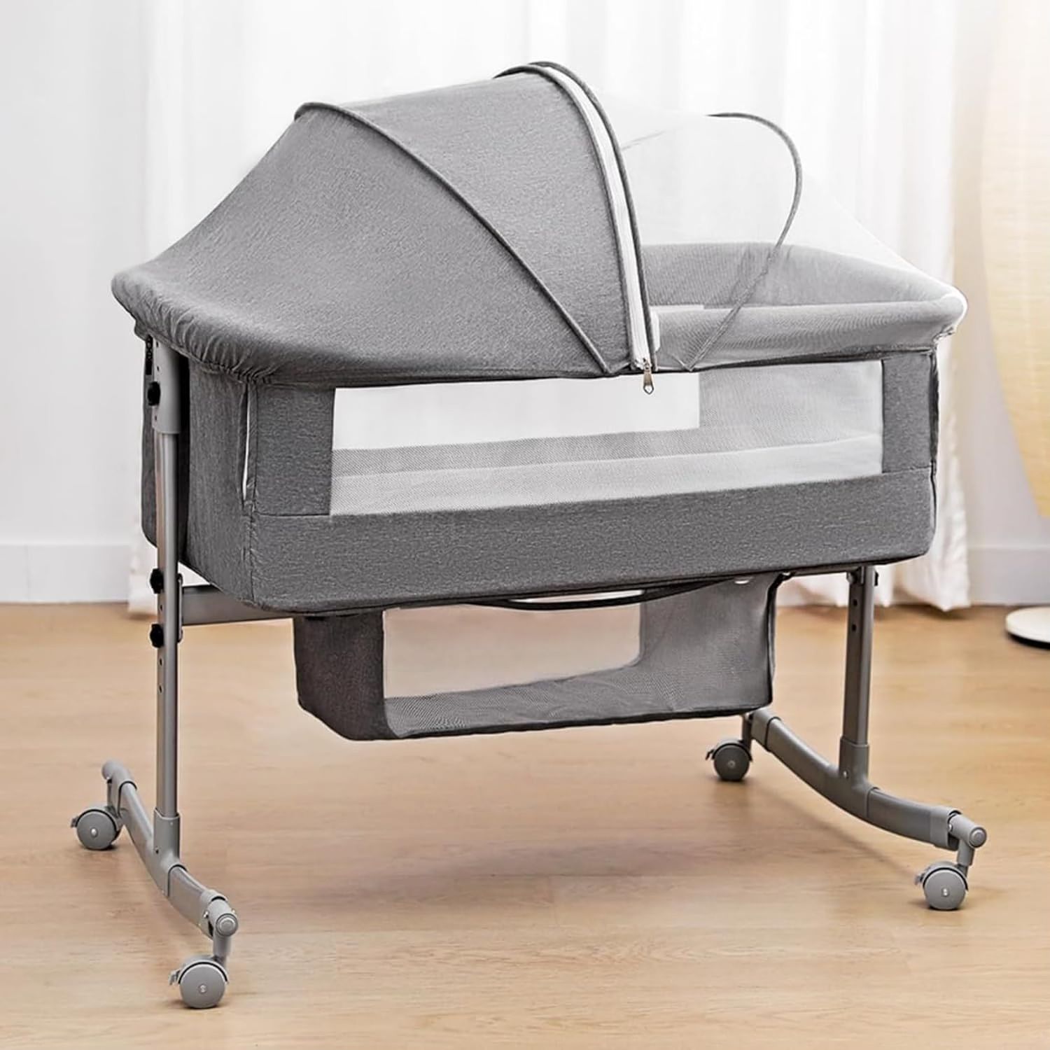 Bedside Crib for Baby, 3 in 1 Bassinet with Large Curvature Cradle
