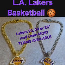 Lakers Basketball iced chain pendant necklace MANY other teams available SHIPPING AVAILABLE