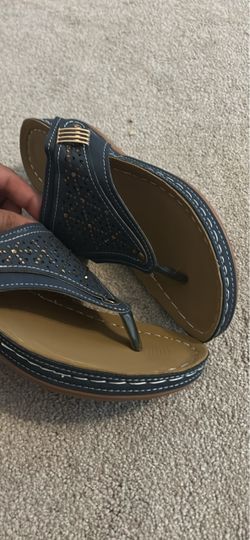 Navy Blue Wedge Thong Sandals