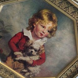 Original Vintage Decor Boy Girl Puppy Art Print Cookie Cake Tin Candy Canister