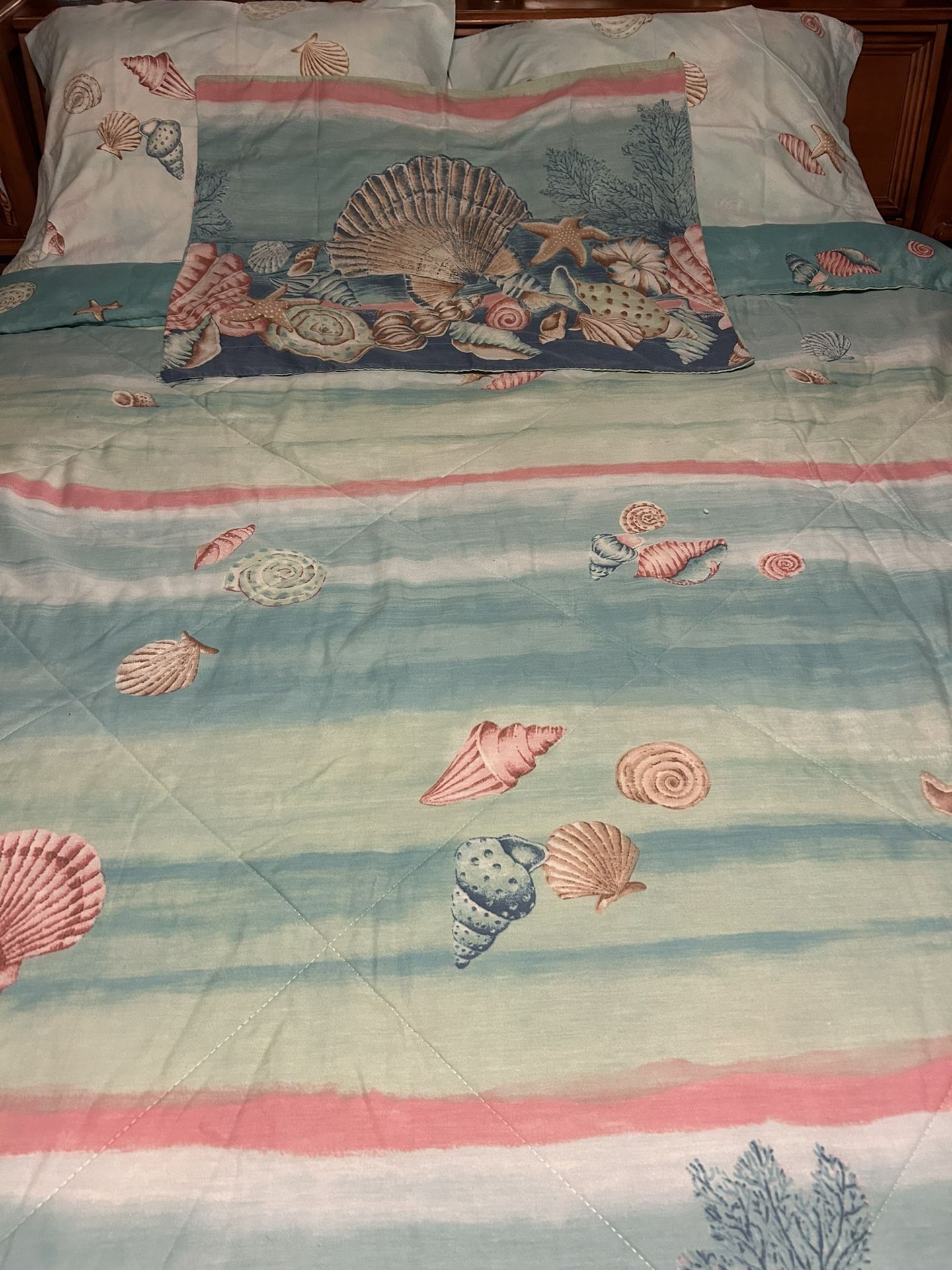 Gently Used Seashell / Ocean Themed Queen Comforter Set for Sale in