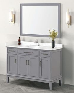 Brand New Grey 48'Inch Bathroom Vanity w Stone Sink Countertop w Mirror