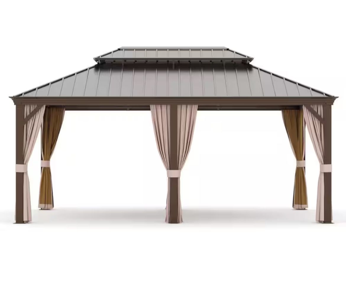 New in Box 12 ft x 18 ft Aluminum Outdoor Gazebo with Double Galvanized Steel Roof Mosquito Netting