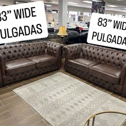 BROWN LEATHER SOFA & LOVESEAT- SALA CAFE PIEL