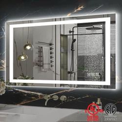 Y16 $85  36 in. W x 24 in. H Frameless Rectangular Wall Anti-Fog LED Light Bathroom Vanity Mirror with Backlit and Front Light  The LED lighted mirror