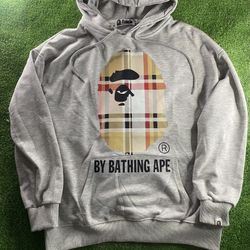 essential grey burb bape hoodie