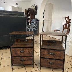 Wood Bedside Table Set 