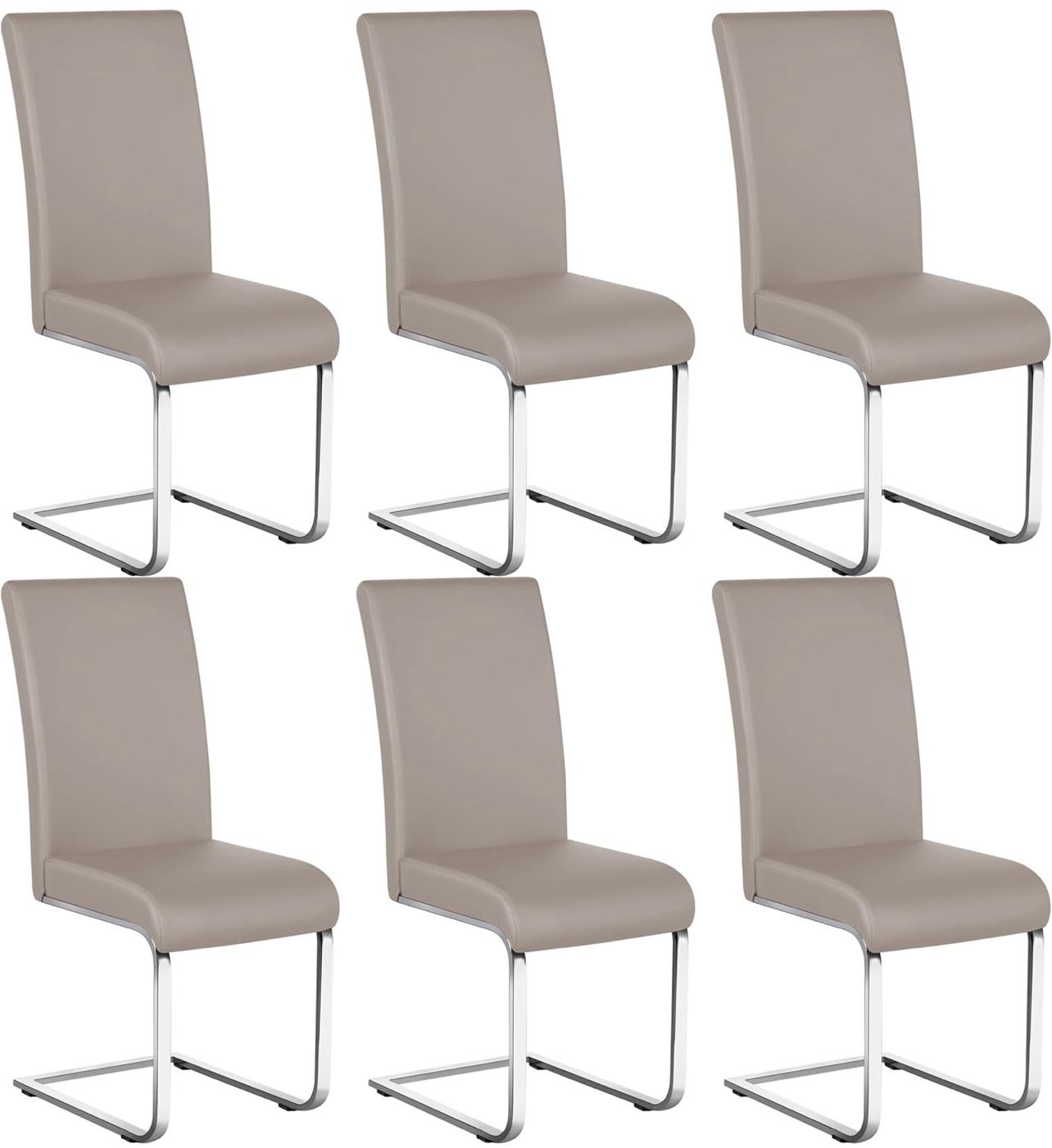 Dining Chairs Set of 6 Modern Faux Leather Upholstered Dining Room Chairs with High Back and Metal Chrome Legs for Kitchen/Living Room/Restaurant, Lig