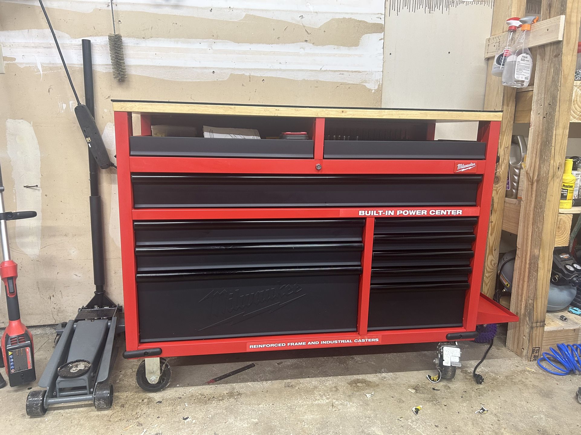 Milwaukee 52-Inch 11-Drawer Mobile Work Bench with Wood Top Toolbox Tool Chest Cabinet Box