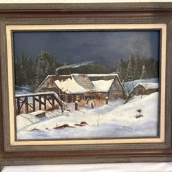 Oil Painting. Beautiful Winter scene. 