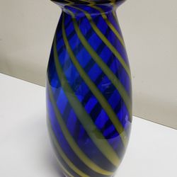 Cobalt & 24K Gold Blown Swirl Glass Vase