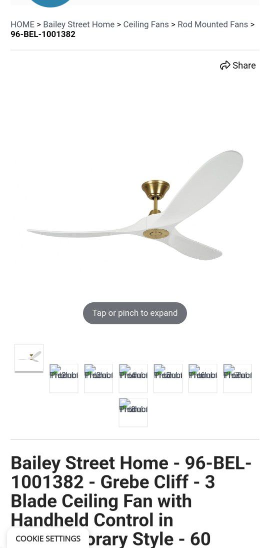 brass & white modern/contemporary style ceiling fan w/remote 