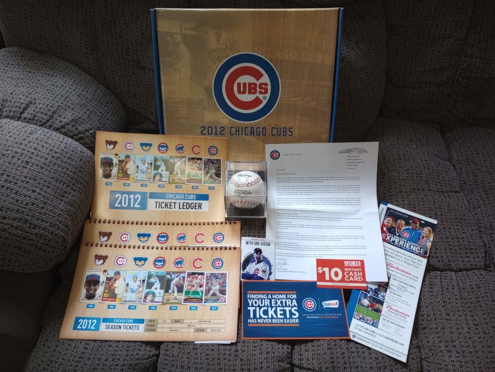 Chicago Cubs 2012 Ticket Holder Box, Signed Ball, Ledger, Ticket Stubs, & More