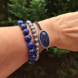 Stretch Bracelet Set, Bead Bracelet, Gemstone Bracelets,  Blue, Navy Blue, Gift for her, Wisdon Bracelets, Handmade, Sliding Knot Bracelet