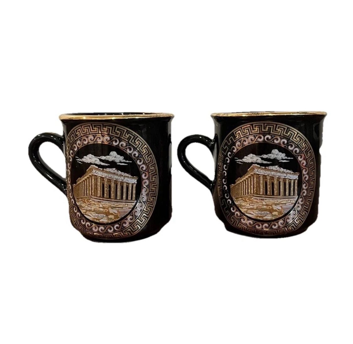 Ancient Greece Coffee Tea Mug Cup Athens Parthenon Ceramic Set Lot 24k Gold