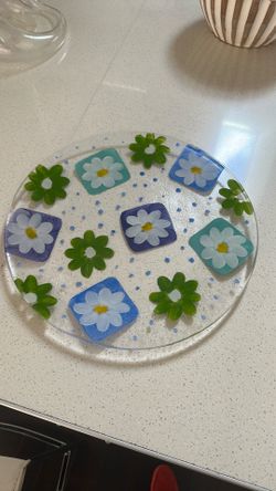 Glass decorative plate 14 inch