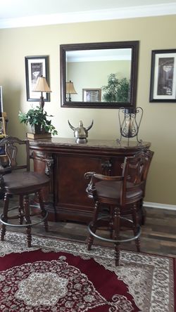 Gorgeous Bar with 2 Chairs..wood..elegant..Granite top..lots of storage..cutting board