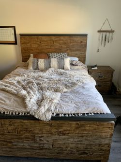 Rustic Wood Storage Bed & Nightstand Set
