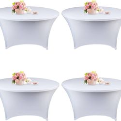 4 Pack 6FT Round Spandex Tablecloth 72 Inch White Stretchable Table Cover Washable and Wrinkle Resistant Table Cloth, Fitted Round Table for Wedding, 